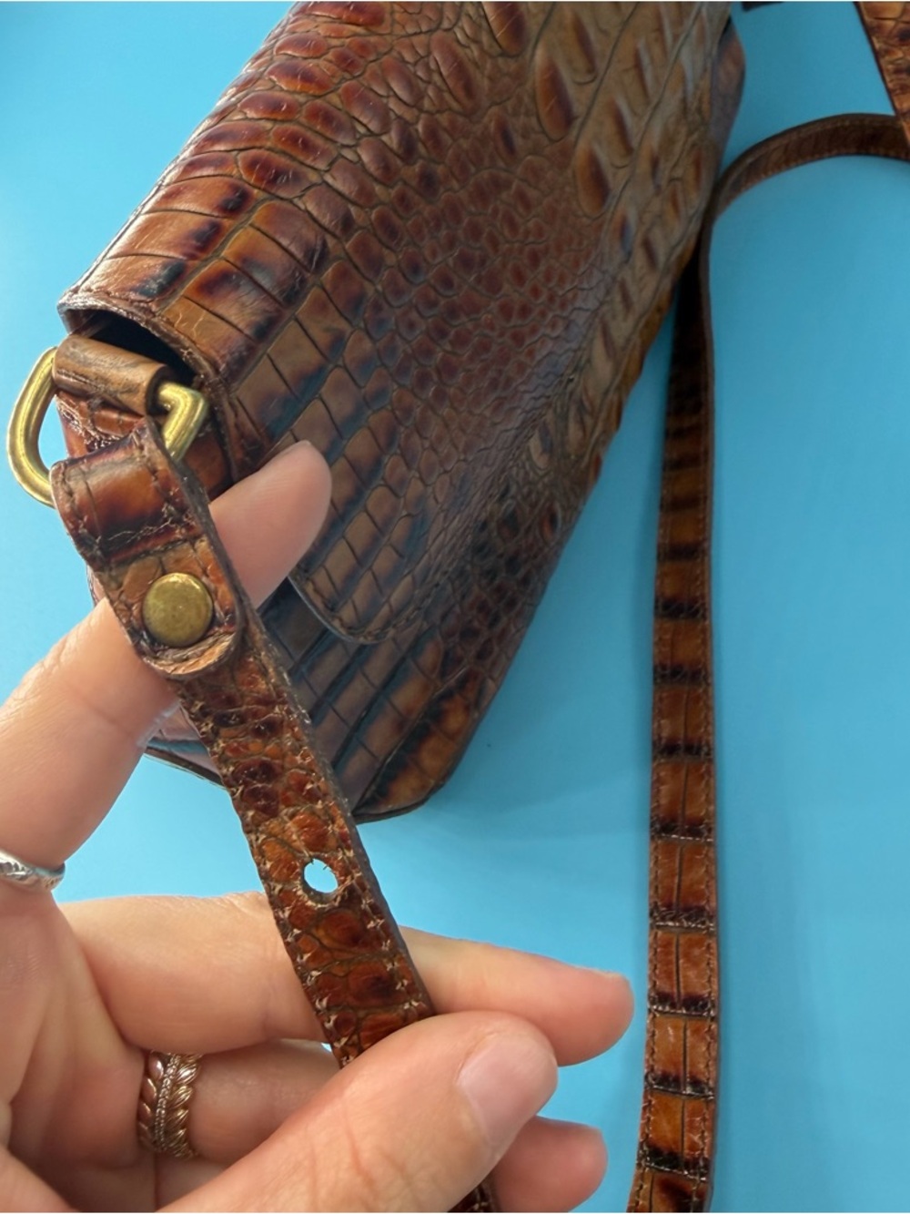 Brahmin Toasted Almond Collection Flap Crossbody Bag Leather Brown - Picture 7 of 8